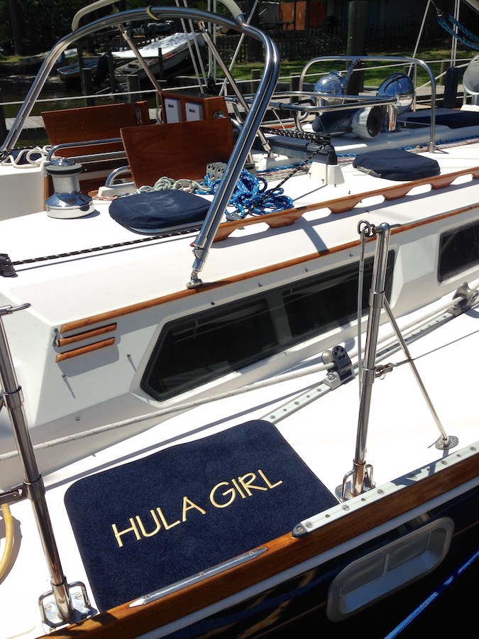 Look at S/V Hula Girl's Personalized Boarding Mat from Cape Hatteras Marine!